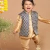 VASTRAMAY SISHU Infant Boy's Gold-Toned & Blue Kurta With Pyjamas & Nehru Jacket 1 VASTRAMAY SISHU Infant Boy's Gold-Toned & Blue Kurta With Pyjamas & Nehru Jacket