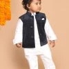 VASTRAMAY SISHU Vastramay Boys Navy Blue & White Printed Velvet Nehru Jacket