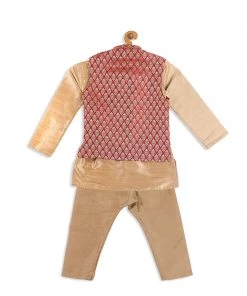 VASTRAMAY SISHU Boy's Rose Gold Ethnic Motifs Kurta With Churidar & With Dupatta Boys