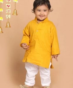 VASTRAMAY SISHU Boy's Mustard Yellow Kurta With Pyjamas Boys