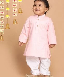 VASTRAMAY SISHU Boy's Pink Solid Kurta With Pyjamas Boys
