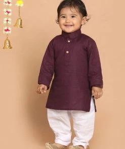 VASTRAMAY SISHU Boys Purple & Whiet Kurta With Pyjamas