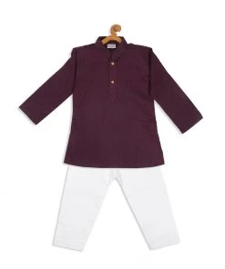 VASTRAMAY SISHU Boys Purple & Whiet Kurta With Pyjamas