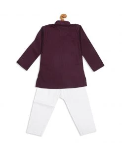 VASTRAMAY SISHU Boys Purple & Whiet Kurta With Pyjamas