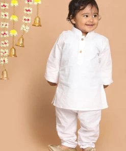 Boys VASTRAMAY SISHU Boy's White Kurta With Churidar