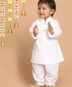 Boys VASTRAMAY SISHU Boy's White Kurta With Churidar