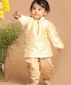 Boys VASTRAMAY SISHU Boy's Gold-Toned Kurta With Dhoti Pants