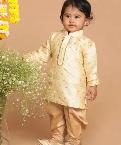 Boys VASTRAMAY SISHU Boy's Gold-Toned Kurta With Dhoti Pants