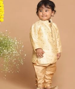 VASTRAMAY SISHU Boy's Gold-Toned Printed Kurti With Pyjama Boys