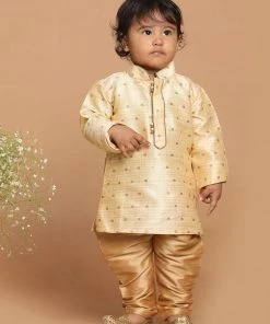 VASTRAMAY SISHU Boy's Gold-Toned Printed Kurti With Pyjama Boys