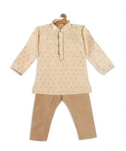VASTRAMAY SISHU Boy's Gold-Toned Printed Kurti With Pyjama Boys