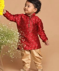 VASTRAMAY SISHU Boy's Maroon Kurta With Dhoti Pants Boys