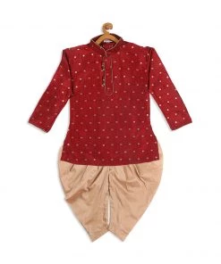 VASTRAMAY SISHU Boy's Maroon Kurta With Dhoti Pants Boys