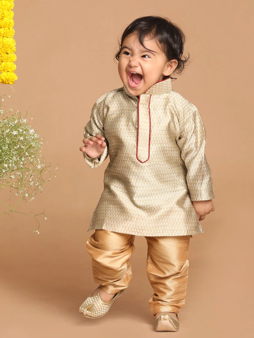 Boys VASTRAMAY SISHU Boy's Beige Kurta With Pyjama 3 Boys VASTRAMAY SISHU Boy's Beige Kurta With Pyjama