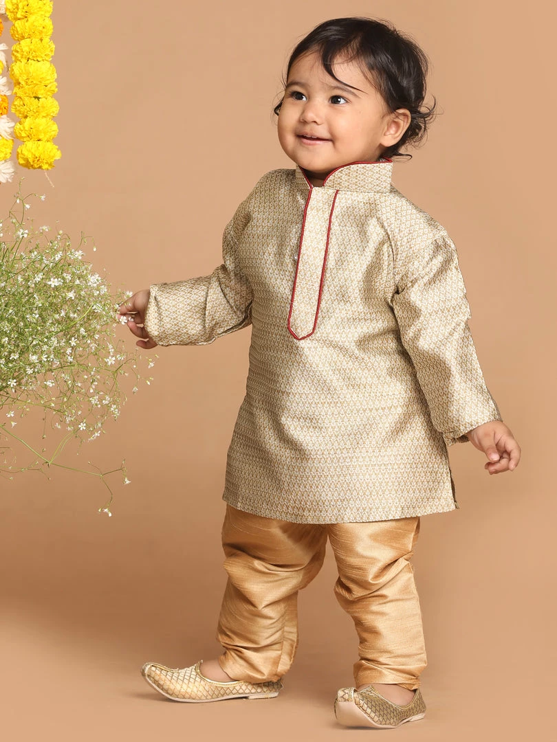 Boys VASTRAMAY SISHU Boy's Beige Kurta With Pyjama 4 Boys VASTRAMAY SISHU Boy's Beige Kurta With Pyjama