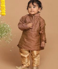 VASTRAMAY SISHU Boy's Maroon Woven Design Kurta With Churidar Boys