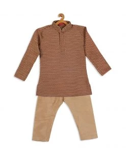 VASTRAMAY SISHU Boy's Maroon Woven Design Kurta With Churidar Boys