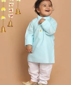 VASTRAMAY SISHU Boy's Aqua Kurta With Pyjamas