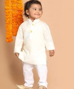 VASTRAMAY SISHU Boy's Cream-Coloured Kurta With Pyjamas