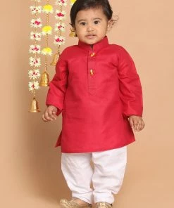 VASTRAMAY SISHU Boy's Maroon Kurta With Pyjamas