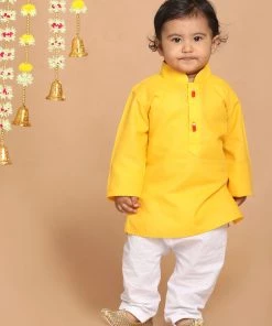 VASTRAMAY SISHU Boy's Yellow Kurta With Pyjamas