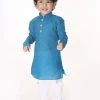 VASTRAMAY SISHU Infant Boys Aqua Blue And White Pure Cotton Kurta Pyjama Set