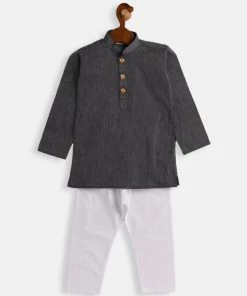 VASTRAMAY SISHU Infant Boys Black And White Pure Cotton Kurta Pyjama Set