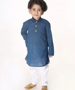 VASTRAMAY SISHU Infant Boys Blue And White Pure Cotton Kurta Pyjama Set