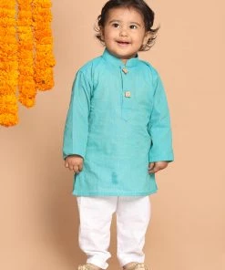 VASTRAMAY SISHU Boy's Blue Pure Cotton Kurta With Pyjamas