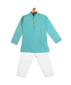 VASTRAMAY SISHU Boy's Blue Pure Cotton Kurta With Pyjamas