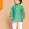 Boys VASTRAMAY SISHU Boy's Green Striped Pure Cotton Kurta With Pyjamas
