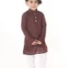 VASTRAMAY SISHU Infant Boys Maroon And White Pure Cotton Kurta Pyjama Set