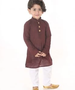 VASTRAMAY SISHU Infant Boys Maroon And White Pure Cotton Kurta Pyjama Set