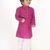 VASTRAMAY SISHU Infant Boys Purple And White Pure Cotton Kurta Pyjama Set