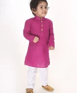 VASTRAMAY SISHU Infant Boys Purple And White Pure Cotton Kurta Pyjama Set