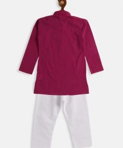VASTRAMAY SISHU Infant Boys Purple And White Pure Cotton Kurta Pyjama Set