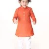 VASTRAMAY SISHU Infant Boys Red And White Pure Cotton Kurta Pyjama Set