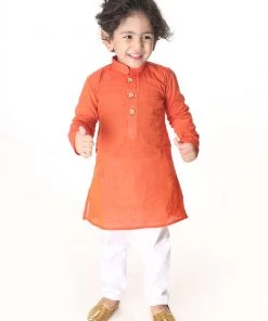 VASTRAMAY SISHU Infant Boys Red And White Pure Cotton Kurta Pyjama Set