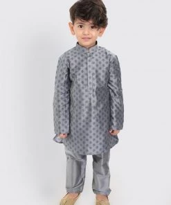 VASTRAMAY SISHU Infant Boys Grey Cotton Blend Kurta Pyjama Set