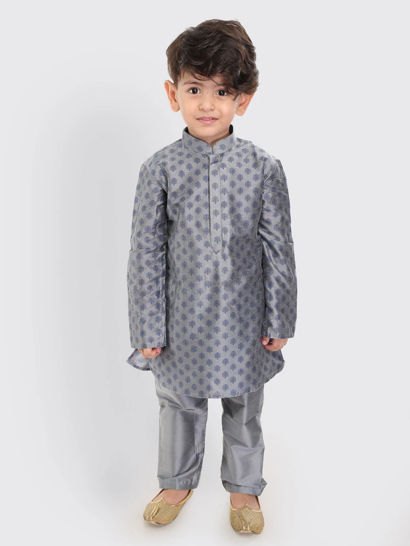 VASTRAMAY SISHU Infant Boys Grey Cotton Blend Kurta Pyjama Set 3 VASTRAMAY SISHU Infant Boys Grey Cotton Blend Kurta Pyjama Set