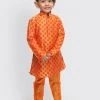 VASTRAMAY SISHU Infant Boys Orange Cotton Blend Kurta Pyjama Set