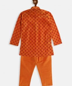 VASTRAMAY SISHU Infant Boys Orange Cotton Blend Kurta Pyjama Set
