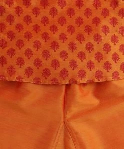 VASTRAMAY SISHU Infant Boys Orange Cotton Blend Kurta Pyjama Set