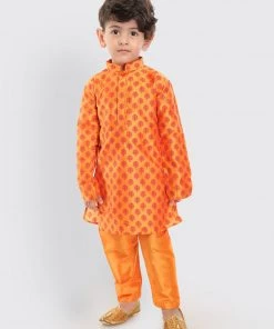 VASTRAMAY SISHU Infant Boys Orange Cotton Blend Kurta Pyjama Set