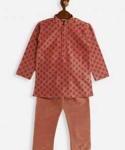 VASTRAMAY SISHU Infant Boys Pink Cotton Blend Kurta Pyjama Set