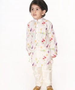 VASTRAMAY SISHU Infant Boys Multicolor-Base-Cream Cotton Blend Kurta Pyjama Set