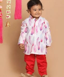 Boys VASTRAMAY SISHU Boy's White Ethnic Motifs Printed Kurta With Pyjama