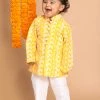 VASTRAMAY SISHU Boy's Orange Floral Chikankari Pure Cotton Kurta With Pyjama
