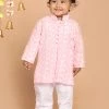VASTRAMAY SISHU Boy's Pink Floral Chikankari Pure Cotton Kurta With Pyjama Boys