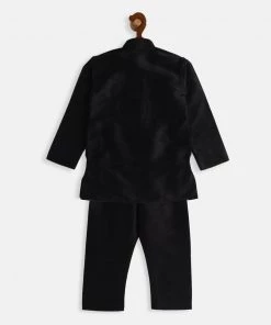 VASTRAMAY SISHU Infant Boys Black Silk Blend Kurta Pyjama Set